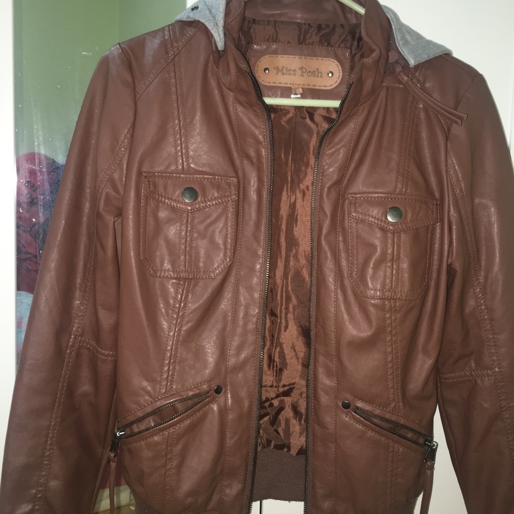 Brown Leather Hoodie Jacket
